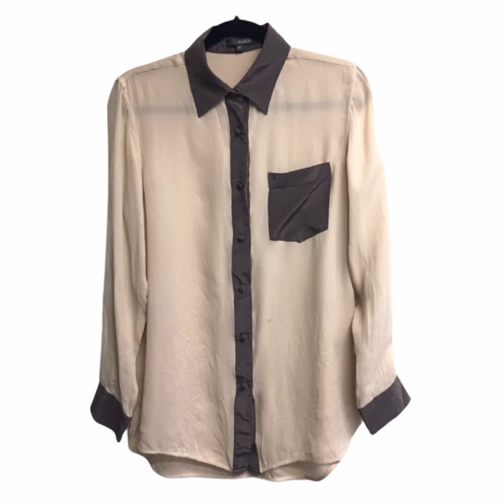 VINTAGE ALEX & ELI NYC Silk Georgette Button Front Blouse Tan Brown M